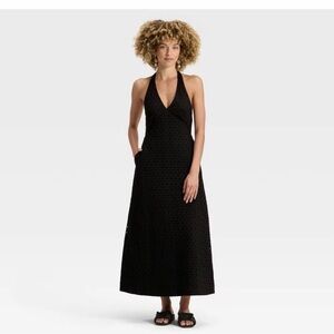NWT A NEW DA Black Halter Eyelet Maxi Dress- Med